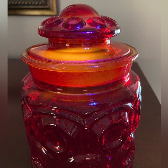 L E Smith Moon & Stars Amberina Glass Canister Red & Orange which GLOWS - Picture 12 of 16